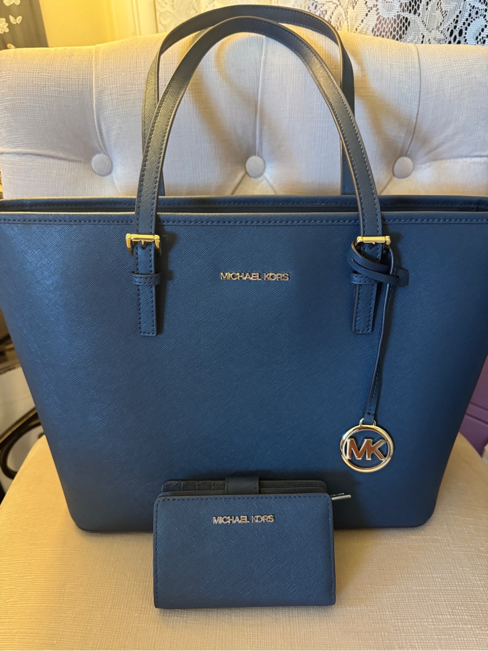 Michael Kors Navy Saffiano Tote with Matching Wallet